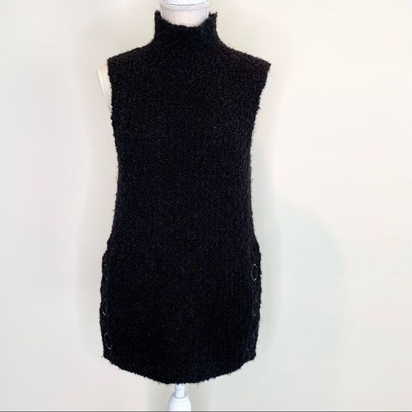 Club Monaco Black Sleeveless Turtleneck Sweater Wool Blend Side Snaps XS - Picture 1 of 14